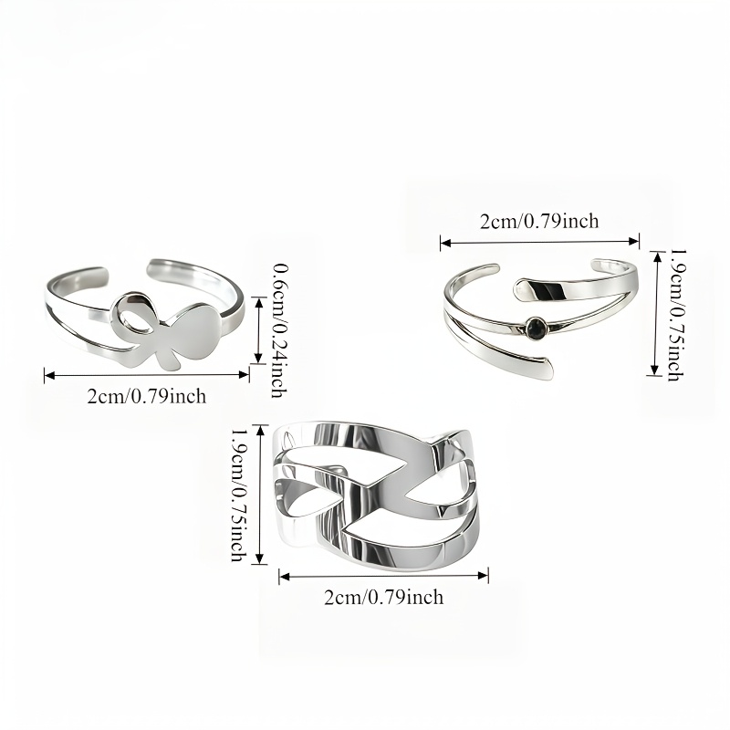 3pcs Geometric Hollow Open Rings Set for Women, Minimalist Slim Design